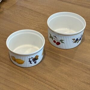 Pair of Royal Worcester Evesham Gold White Ramekins with Fruit Motif
